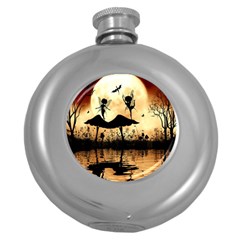 Cute Little Dancing Fairy In The Night Round Hip Flask (5 Oz) by FantasyWorld7