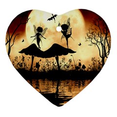 Cute Little Dancing Fairy In The Night Heart Ornament (two Sides) by FantasyWorld7