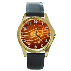 Music Notes Sound Musical Love Round Gold Metal Watch by HermanTelo