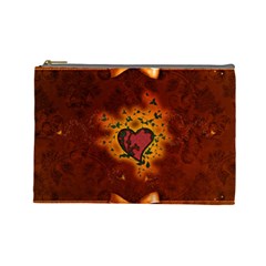 Beautiful Heart With Leaves Cosmetic Bag (large) by FantasyWorld7