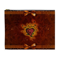 Beautiful Heart With Leaves Cosmetic Bag (xl) by FantasyWorld7