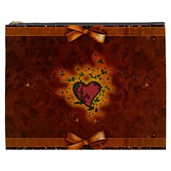 Beautiful Heart With Leaves Cosmetic Bag (xxxl) by FantasyWorld7