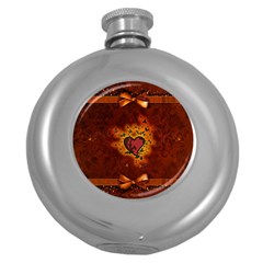 Beautiful Heart With Leaves Round Hip Flask (5 Oz) by FantasyWorld7