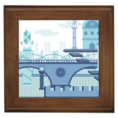 Blue City Building Fantasy Framed Tile