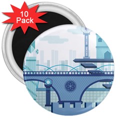 Blue City Building Fantasy 3  Magnets (10 Pack) 
