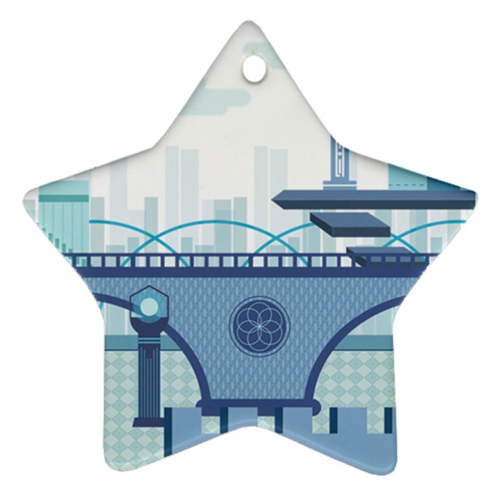 Blue City Building Fantasy Star Ornament (Two Sides)