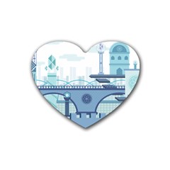 Blue City Building Fantasy Rubber Coaster (heart)  by Vaneshart