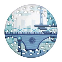 Blue City Building Fantasy Round Filigree Ornament (two Sides) by Vaneshart