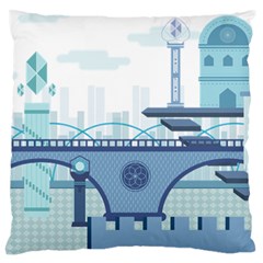 Blue City Building Fantasy Large Flano Cushion Case (two Sides)