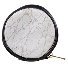 White Marble Texture Floor Background With Gold Veins Intrusions Greek Marble Print Luxuous Real Marble Mini Makeup Bag by genx