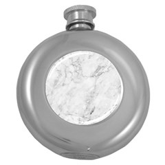 White Marble Texture Floor Background With Dark Gray Grey Texture Greek Marble Print Luxuous Real Marble Round Hip Flask (5 Oz) by genx