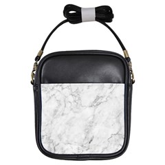 White Marble Texture Floor Background With Dark Gray Grey Texture Greek Marble Print Luxuous Real Marble Girls Sling Bag by genx