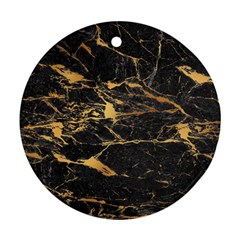 Black Marble Texture With Gold Veins Floor Background Print Luxuous Real Marble Round Ornament (two Sides) by genx