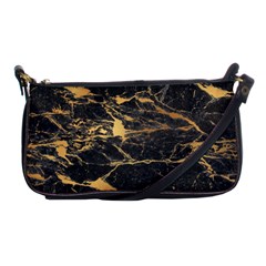 Black Marble Texture With Gold Veins Floor Background Print Luxuous Real Marble Shoulder Clutch Bag by genx