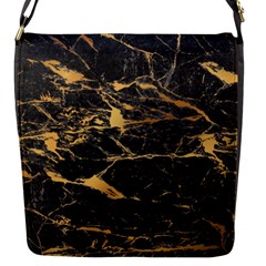 Black Marble Texture With Gold Veins Floor Background Print Luxuous Real Marble Flap Closure Messenger Bag (s) by genx