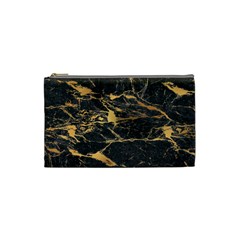 Black Marble Texture With Gold Veins Floor Background Print Luxuous Real Marble Cosmetic Bag (xs) by genx