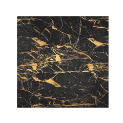 Black Marble Texture With Gold Veins Floor Background Print Luxuous Real Marble Small Satin Scarf (square) by genx