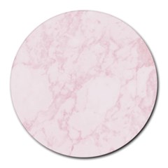 Pink Marble Texture Floor Background With Light Pink Veins Greek Marble Print Luxuous Real Marble  Round Mousepads by genx