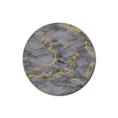 Marble Neon Retro Light Gray With Gold Yellow Veins Texture Floor Background Retro Neon 80s Style Neon Colors Print Luxuous Real Marble Rubber Coaster (round)  by genx