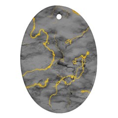 Marble Neon Retro Light Gray With Gold Yellow Veins Texture Floor Background Retro Neon 80s Style Neon Colors Print Luxuous Real Marble Oval Ornament (two Sides) by genx