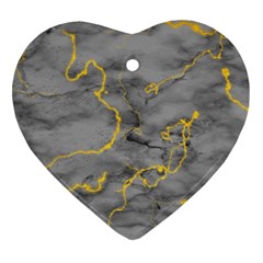 Marble Neon Retro Light Gray With Gold Yellow Veins Texture Floor Background Retro Neon 80s Style Neon Colors Print Luxuous Real Marble Heart Ornament (two Sides) by genx