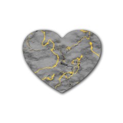 Marble Neon Retro Light Gray With Gold Yellow Veins Texture Floor Background Retro Neon 80s Style Neon Colors Print Luxuous Real Marble Heart Coaster (4 Pack)  by genx