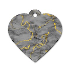 Marble Neon Retro Light Gray With Gold Yellow Veins Texture Floor Background Retro Neon 80s Style Neon Colors Print Luxuous Real Marble Dog Tag Heart (two Sides) by genx