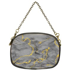 Marble Neon Retro Light Gray With Gold Yellow Veins Texture Floor Background Retro Neon 80s Style Neon Colors Print Luxuous Real Marble Chain Purse (one Side)