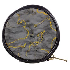 Marble Neon Retro Light Gray With Gold Yellow Veins Texture Floor Background Retro Neon 80s Style Neon Colors Print Luxuous Real Marble Mini Makeup Bag by genx