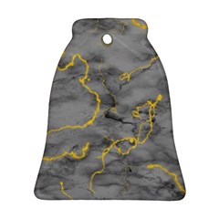 Marble Neon Retro Light Gray With Gold Yellow Veins Texture Floor Background Retro Neon 80s Style Neon Colors Print Luxuous Real Marble Bell Ornament (two Sides) by genx