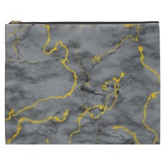 Marble Neon Retro Light Gray With Gold Yellow Veins Texture Floor Background Retro Neon 80s Style Neon Colors Print Luxuous Real Marble Cosmetic Bag (xxxl) by genx