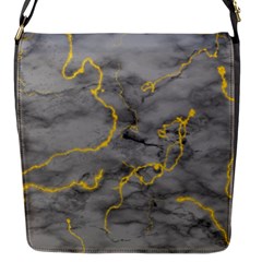 Marble Neon Retro Light Gray With Gold Yellow Veins Texture Floor Background Retro Neon 80s Style Neon Colors Print Luxuous Real Marble Flap Closure Messenger Bag (s) by genx