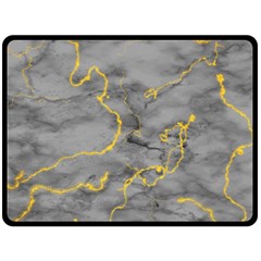 Marble Neon Retro Light Gray With Gold Yellow Veins Texture Floor Background Retro Neon 80s Style Neon Colors Print Luxuous Real Marble Double Sided Fleece Blanket (large)  by genx