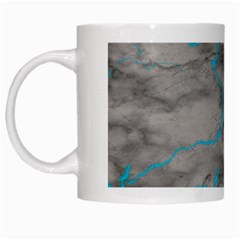 Marble Light Gray With Bright Cyan Blue Veins Texture Floor Background Retro Neon 80s Style Neon Colors Print Luxuous Real Marble White Mugs by genx