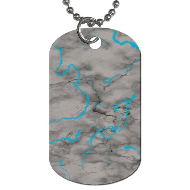 Marble light gray with bright cyan blue veins texture floor background retro neon 80s style neon colors print luxuous real marble Dog Tag (One Side)