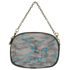 Marble Light Gray With Bright Cyan Blue Veins Texture Floor Background Retro Neon 80s Style Neon Colors Print Luxuous Real Marble Chain Purse (two Sides) by genx