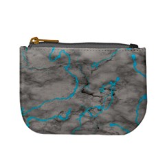 Marble Light Gray With Bright Cyan Blue Veins Texture Floor Background Retro Neon 80s Style Neon Colors Print Luxuous Real Marble Mini Coin Purse by genx