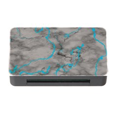 Marble Light Gray With Bright Cyan Blue Veins Texture Floor Background Retro Neon 80s Style Neon Colors Print Luxuous Real Marble Memory Card Reader With Cf by genx