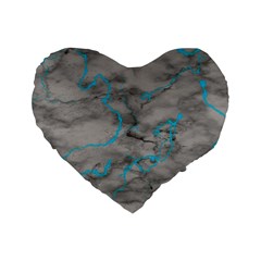 Marble Light Gray With Bright Cyan Blue Veins Texture Floor Background Retro Neon 80s Style Neon Colors Print Luxuous Real Marble Standard 16  Premium Heart Shape Cushions by genx