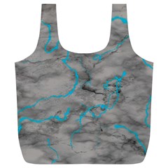 Marble Light Gray With Bright Cyan Blue Veins Texture Floor Background Retro Neon 80s Style Neon Colors Print Luxuous Real Marble Full Print Recycle Bag (xl) by genx