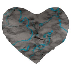 Marble Light Gray With Bright Cyan Blue Veins Texture Floor Background Retro Neon 80s Style Neon Colors Print Luxuous Real Marble Large 19  Premium Flano Heart Shape Cushions by genx