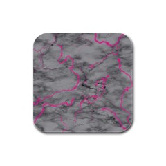 Marble Light Gray With Bright Magenta Pink Veins Texture Floor Background Retro Neon 80s Style Neon Colors Print Luxuous Real Marble Rubber Square Coaster (4 Pack)  by genx