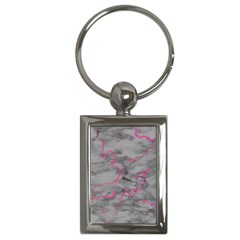 Marble light gray with bright magenta pink veins texture floor background retro neon 80s style neon colors print luxuous real marble Key Chain (Rectangle)