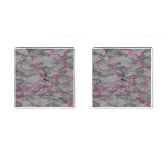 Marble light gray with bright magenta pink veins texture floor background retro neon 80s style neon colors print luxuous real marble Cufflinks (Square)