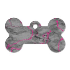 Marble Light Gray With Bright Magenta Pink Veins Texture Floor Background Retro Neon 80s Style Neon Colors Print Luxuous Real Marble Dog Tag Bone (two Sides) by genx