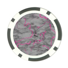Marble Light Gray With Bright Magenta Pink Veins Texture Floor Background Retro Neon 80s Style Neon Colors Print Luxuous Real Marble Poker Chip Card Guard by genx