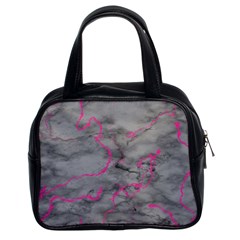 Marble light gray with bright magenta pink veins texture floor background retro neon 80s style neon colors print luxuous real marble Classic Handbag (Two Sides)