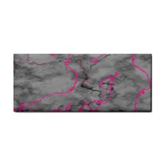 Marble Light Gray With Bright Magenta Pink Veins Texture Floor Background Retro Neon 80s Style Neon Colors Print Luxuous Real Marble Hand Towel by genx