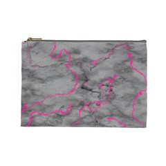 Marble light gray with bright magenta pink veins texture floor background retro neon 80s style neon colors print luxuous real marble Cosmetic Bag (Large)