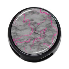 Marble light gray with bright magenta pink veins texture floor background retro neon 80s style neon colors print luxuous real marble 4-Port USB Hub (One Side)